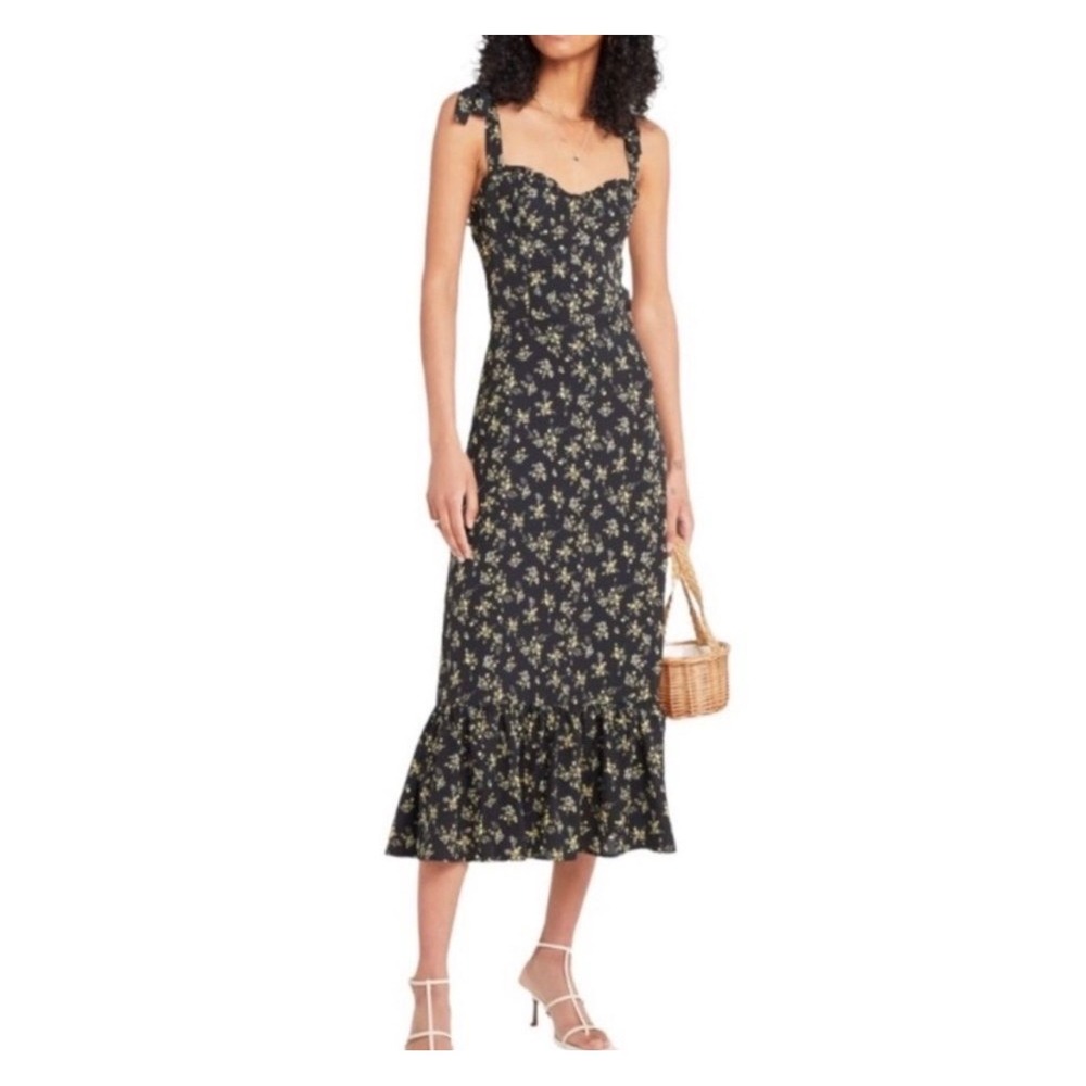 OPT Anthropologie Floral Midi Dress Smocked Womens XS Wedding Guest Event Preppy